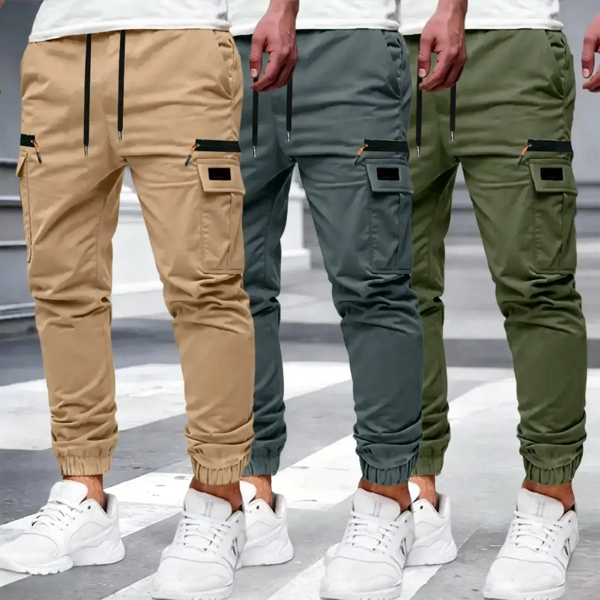 Men's 3-Piece Tactical Jogging  -, Durable Breathable Non-Transparent Fabric, Multiple Pockets, Zipper Design, Leg Detail, Multi-Size - Performance Work  Construction Sports Casual Joggers Sports Trousers Workout Joggers Sports Trousers pants