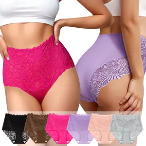 Morelect 6/10 Pcs Women's High Waist Lace Panties | Valentine's Date Night & Sexy Floral Panty Set, Ultra Soft & Breathable Everyday Wear, Spring Lingerie, Full Coverage Briefs S-5XL