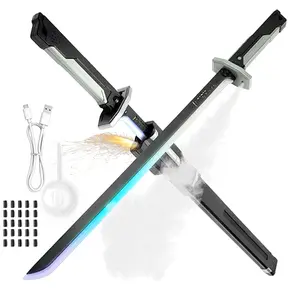 US In Stock Cyberpunk Neon Sword Lightsaber Toy 31.5" Spark Blade Sound & Fog Eight-Color Streaming Light Effect Type-C Rechargeable for Rave, Cosplay & Display