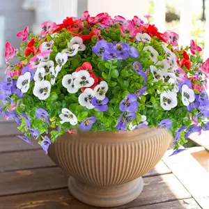 Artificial Phalaenopsis Flowers with Eucalyptus Leaves, Realistic Fake Plants for Outdoor & Indoor Decor, 12 Bundles Greenery for Home & Patio