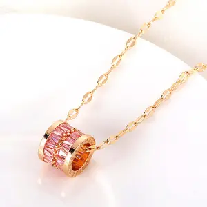 Eureka Pink Roller Necklace Pickup with Gold Chain