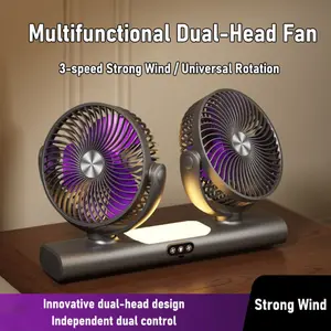 Dual Head Portable Circulation Fan, 3-in-1 Stand/Hang/Ceiling Fan, 3 Speed Quiet Cooling, LED Light, Type-C Rechargeable, No-Drill for Bedroom Dorm Office Camping