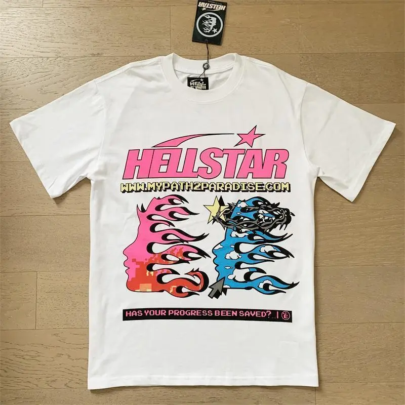 Hell Star INS same vintage printed top — men’s and women’s casual trend cotton washed short-sleeve crewneck oversized streetwear for summer Hell Star INS same vintage printed top — men’s and women’s casual trend cotton washed short-sleeve crewneck oversized streetwear for summer