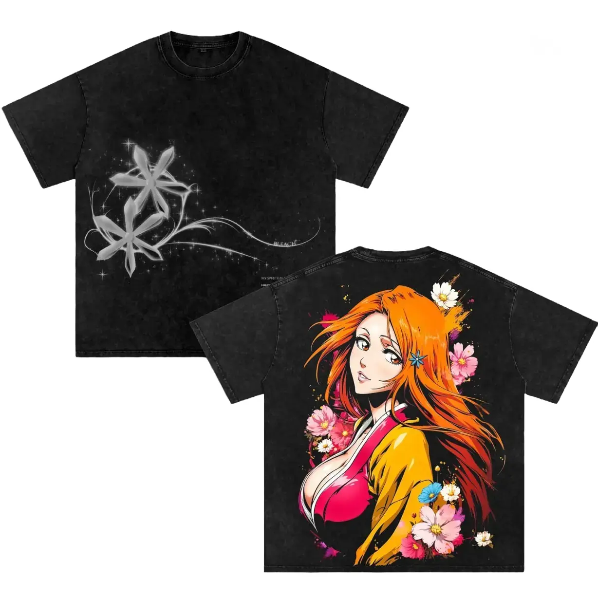 Orihime Inoue Bleach Ver1 Vintage Washed T-Shirt, Double Printed Anime Graphic Tee, Heavyweight Cotton Oversized Manga Streetwear Shirt, Unisex Anime Fan Gift