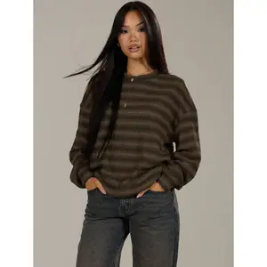 Oversized striped crewneck jumper — casual spring/Y2K 90’s style; suitable for airport, fall/winter, Christmas, work/office; can be worn with a raincoat