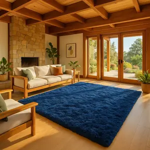 Shag Area Rug For Living Room And Bedroom, Navy Blue Soft Fuzzy Indoor Carpet For Dorm, Apartment,  Modern Cozy Area Rug For Home Decor Drak Blue