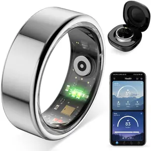 R02 Smart Ring, Smart Ring for Women and Men, with a Charging Case, Supports Heart Rate, Blood Oxygen, Sleep Health Monitoring, No Subscription Fee. (Silver, 8 # )