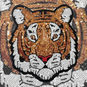 CY Sequin Tiger Iron On Patch Large Embroidered Applique DIY Craft Accessories for Clothes Sweatshirts Jackets Backpacks Team Uniforms
