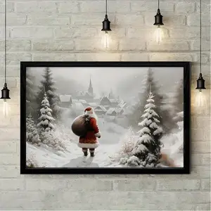 1PC Black Framed Wall Art, Attached Photo Frame,Santa Claus Wood Frame Canvas Prints Poster, Halloween Christmas Easter Gift, Home Living Room Office Wall Decor Decoration Winter christmas haul 2024