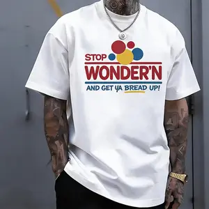 Humorous Mens Graphic TShirt Featuring Stop Wondering Get Your Bread Up Motif with Smiling Bread Slice Illustration