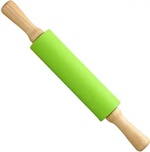 Green Rolling Pin, 11.4 Inch Silicon Rolling Pin with Wooden Handle  (green, 12 inch)