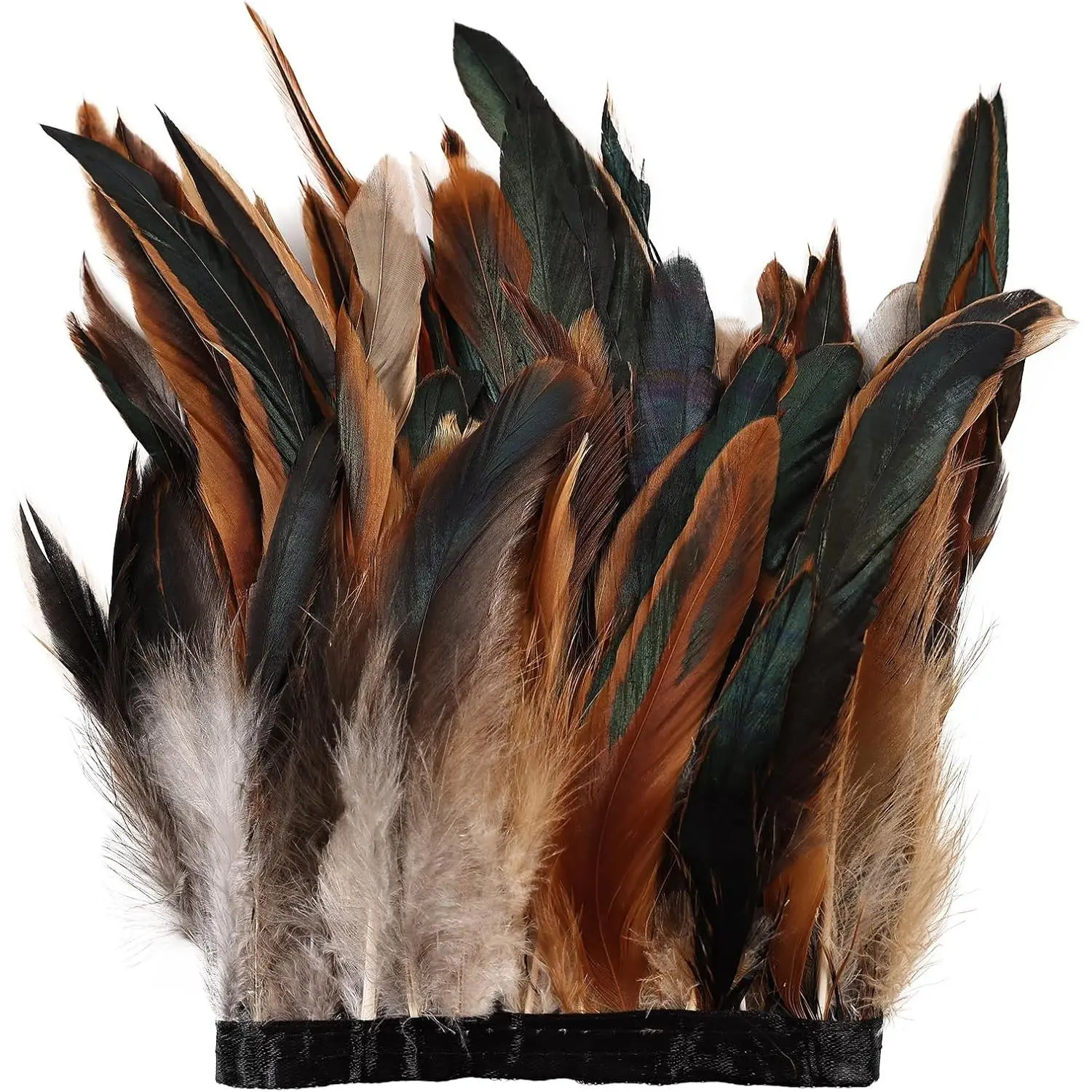 Feather Trim 2Yards Rooster Feather for Sewing 5-8Inch for DIY Crafts Feather Shawl Costumes Decoration(Natural)