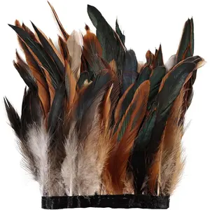 Feather Trim 2Yards Rooster Feather for Sewing 5-8Inch for DIY Crafts Feather Shawl Costumes Decoration(Natural)