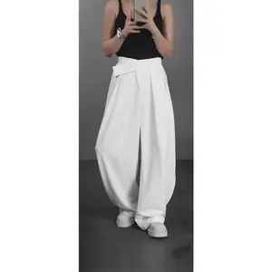 Black Comfortable European Style High Waist Design Magic Tape Trousers Men Loose Wide Leg Pants Pleated Casual Suit Pants Women Basic Simple Fathersdaygift Bell Bottoms Fashion Fit