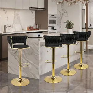 Set of 2 Bar Stools, Counter Height Adjustable Swivel Barstools with Low Back, Soft Dutch Velvet Upholstered Bar Stools for Kitchen Island, 360° Rotating Modern Chairs for Home Bar & Cafe, Grey/Black