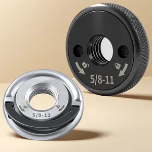 5/8"-11 Tool-Free Quick Release Flange Nuts 2-Pack - Silver D-Ring Knurled Arbor Locking Kit for 4-1/2" 5" 7" 9" Angle Grinders, Heavy Duty Self-Locking Must Have DIY Upgrade