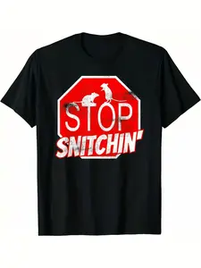 Men' Women' Stop Snitchin' Graphic T T Shirt Bold Print Crew Neck Short Sleeve Tee Breathable Slight Stretch Casual Streetwear Top Suitable for Wear Regular Fit T T Shirt Black Breathable Sweat Wicking and Soft Suitable for Daily Commutes Lounging