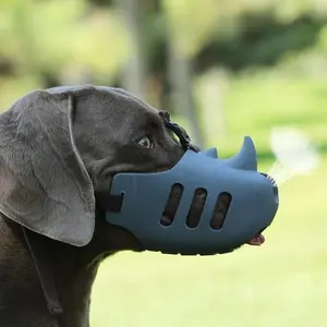 1pcs Rhino Shaped Silicone Dog Muzzle for Medium Large Dogs - Anti Bite Anti Bark Stop Chewing Pet Mouth Cover for Training