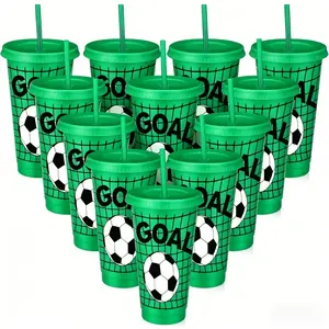 12-Pack Soccer Ball Plastic Cups with Lids and Straws, 24oz Reusable Plastic Cups, Perfect for Fans, Birthday Gifts, Office Parties, Party Supplies