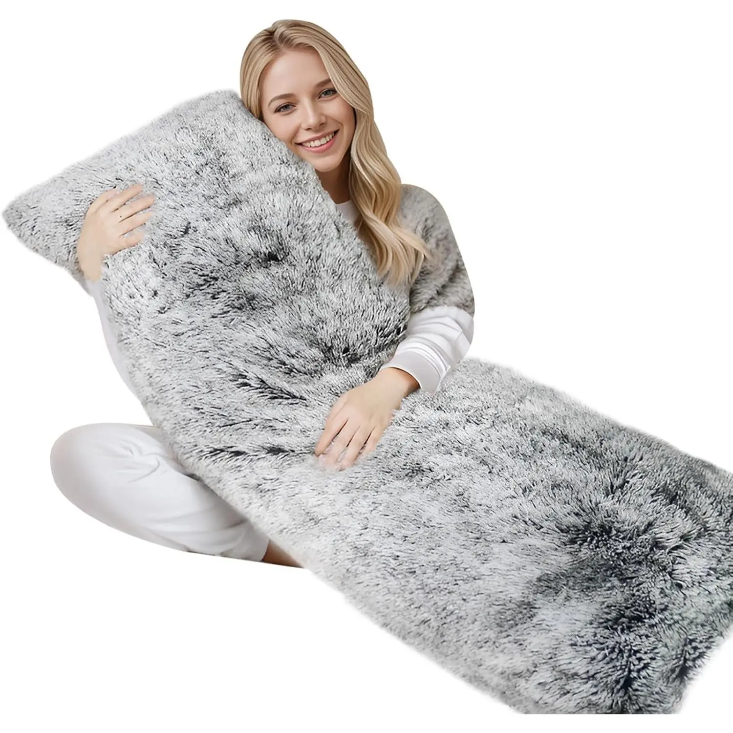 Large Fluffy Body Pillow for Adults, Long Adjustable Filling Sleeping Pillow with Removable Cover, Machine-Washable Firm Design for Side Sleepers (Grey)