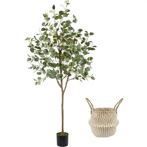 Artificial Eucalyptus Tree, 6ft Tall  Eucalyptus  with Basket, Green  Dollars Silk Leaves Faux Tree for Home Office Livingroom Floor Decor Indoor