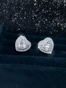 Women's Elegant Rhinestone Decor Stud Earrings, 1 Pair Trendy Heart Design Stud Earrings, Chic Luxury Jewelry for Women & Girls for Daily & Party Decor, Zircon Stud Earrings