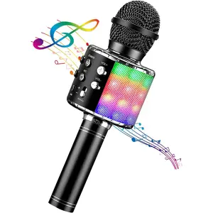 F-KBK05 4-in-1 Rechargeable Wireless Karaoke Microphone with LED Lights, Noise-Reducing Audio, Portable for Android Devices, Ideal Gift for Kids & Adults (Black)
