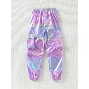 Girls' Fashionable and Unique Cool Holographic Flap Pocket Pants
