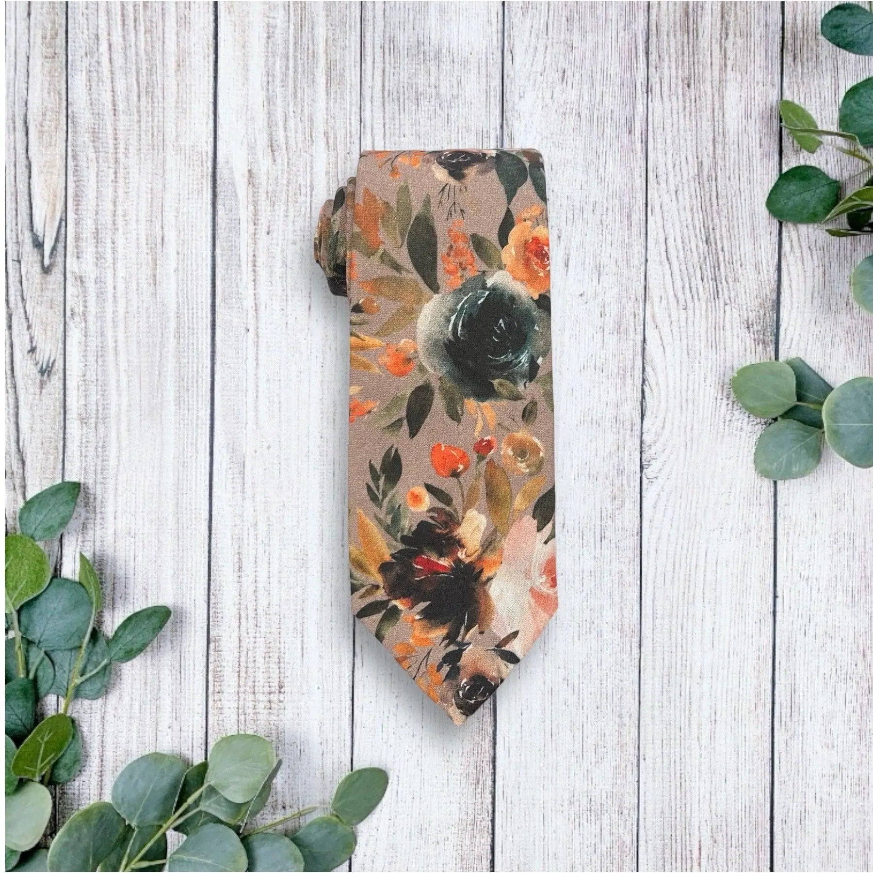 Taupe Autumn Floral Necktie