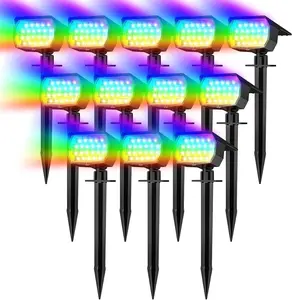 Solar Spot Lights Outdoor Color Changing, 7 Mode Christmas Landscape Spotlights, Solar Light Outdoor Waterproof, Led Powered Flood Light for Outside Pathway Yard Garden Tree Halloween