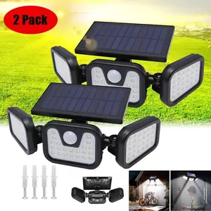 2 Pack Outdoor Solar LED Security Lights with Motion Sensor, IP65 Waterproof 3-Head Adjustable Lights, 3 Modes for Yard Patio Garden Wall Mount