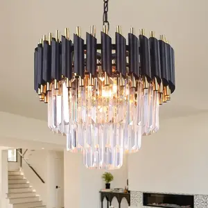 Modern Gold Crystal Chandelier, 15.7-Inch E12 Dimmable 3-Tier K9 Crystal Chandelier for Dining Room/Living Room/Kitchen Island/Bedroom