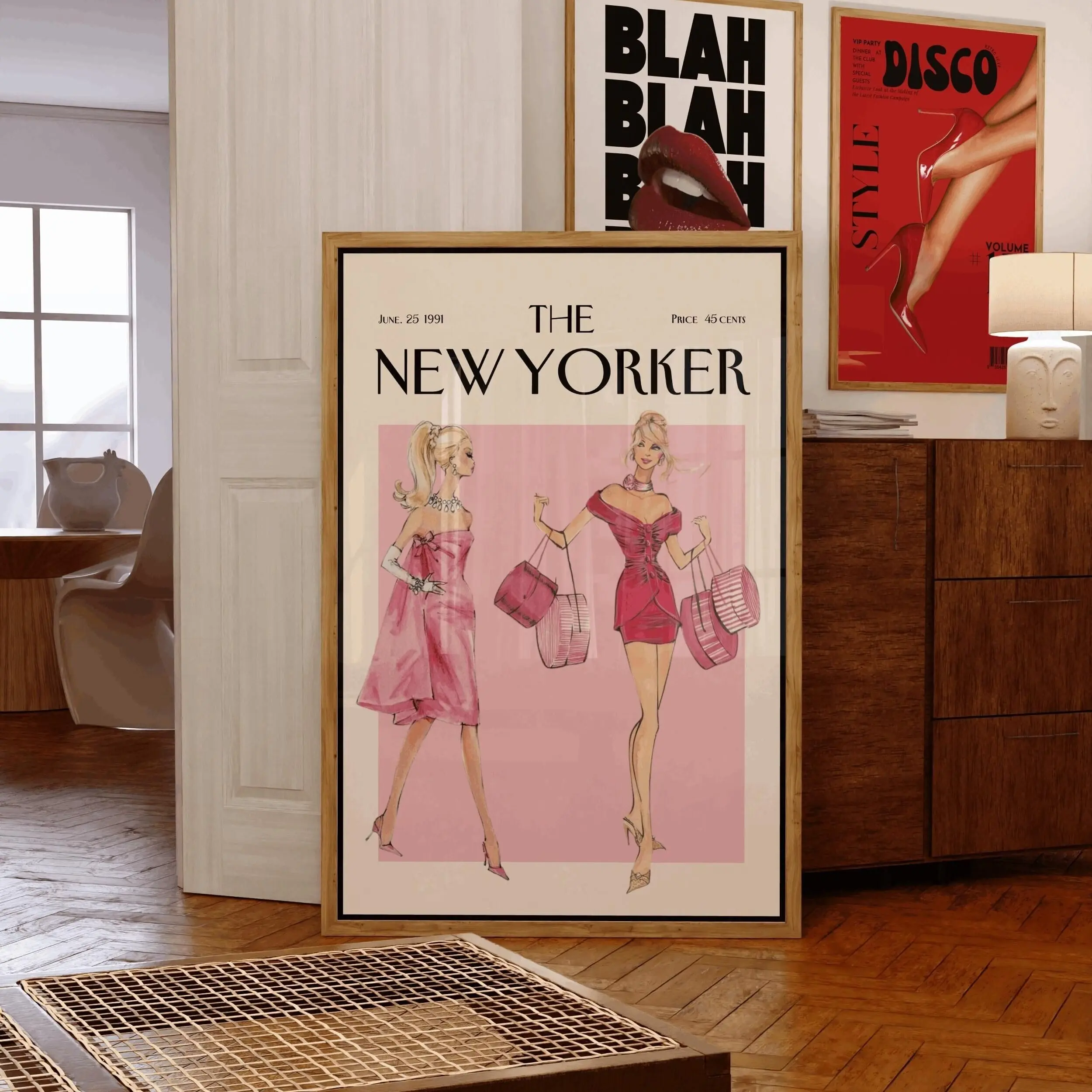 [Sale Up to 65% Off][Free Shipping][No Frame] Blush Pink Retro Artistic The New Yorker Magazine Cover Print Poster, 70s Room Wall Decoration for Home Supplies
