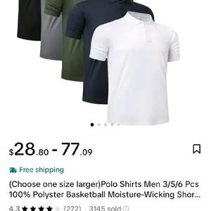 KAIWEN Men's Polo Shirts 3/5/6 Pcs 100% Polyester Basketball Moisture-Wicking Short Sleeve Tees Choose One Size Larger