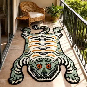 Luxury Colorblock Tiger Print Carpet, Foldable Washable Non-Slip Plush Modern Abstract Rug, Large Easy Care Mat for Living Room Bedroom Balcony