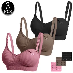 3 Pack Nursing Bra for Breastfeeding Mom | Wireless Maternity Bra with Adjustable Straps & Extenders | Comfy Seamless Postpartum Bras