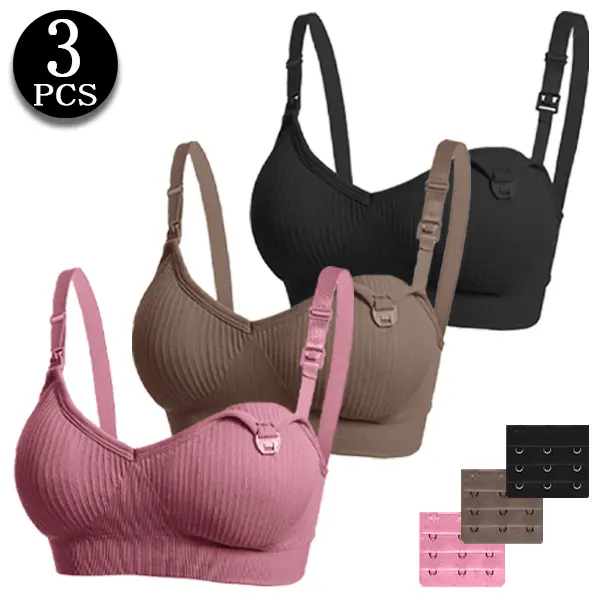Women's 3-Pack Seamless Wireless Maternity Bralettes - Maternity Supplies, Pregnancy Essential, Adjustable Straps, Extenders, Front Buckles, Polyamide Blend, Comfy for Postpartum Breastfeeding