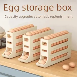 Rolling Egg Storage Box for Refrigerator, Household Egg Holder, Automatic Sliding Tray Egg Preservation Organizer