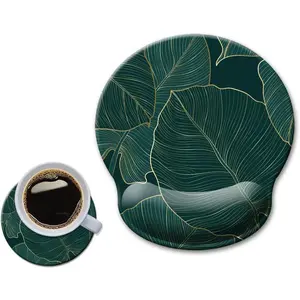 HOPONY Ergonomic Mouse Pad with Wrist Support Gel Mouse Pad with Wrist Rest, Comfortable Computer Mouse Pad for Laptop, Pain Relief Mousepad with NonSlip Rubber Base,Green Leaves