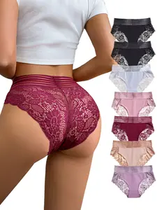 DORSU 8-Pack Sexy Back Lace Women's Panties High Waist Solid Color Elegant Sensual Thong Seamless Soft Stretch Underwear for Women Style Everyday Minimalist Basic Womenswear
