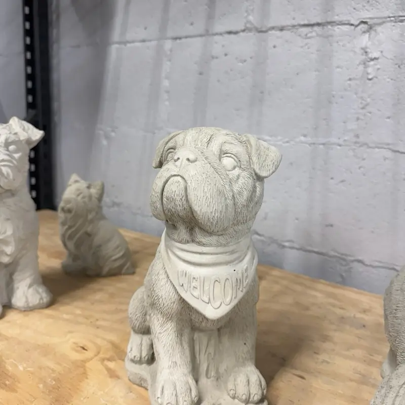 Solid Concrete Welcome Bulldog Statue For Garden 11 Inches tall