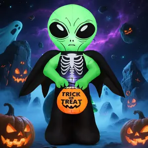 6 FT Halloween Inflatable Alien Carrying Candy Basket with Built in LED Lights, Waterproof Outdoor Blow Up Yard Decoration for Lawn, Garden, Porch and Indoor Party Display