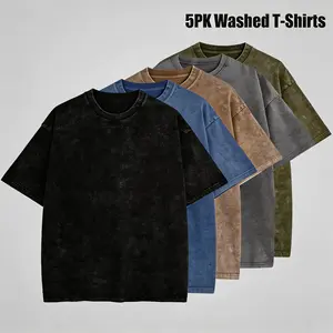 5 Pack Men's Cotton T-Shirts Oversized Unisex Short Sleeves Casual Loose Wash Solid Basic Tee Tops Sports T-shirt, regular fit, casual and stylish T-shirt, suitable for everyday wear, a men's top suitable for all seasons.