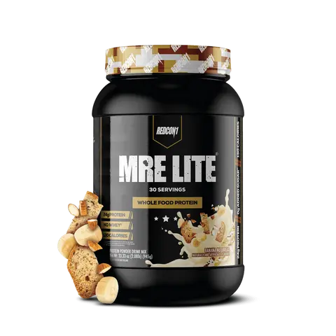 Redcon1 MRE Lite Whole Food Protein Powder Meal Replacement Canister - Whey-Free, Dairy-Free, Low-Calorie, Dietary, Lactosefree Fuel, Low Sugar Fuel, MCT Fat Boost, Clean Eats, Chicken & Salmon Infused, 30 Servings - Adults' Gym Supplements