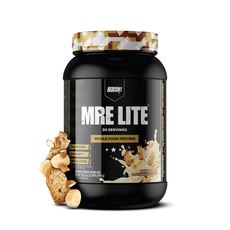 Redcon1 MRE Lite Whole Food Protein Powder Meal Replacement Canister - Whey-Free, Dairy-Free, Low-Calorie, Dietary, Lactosefree Fuel, Low Sugar Fuel, MCT Fat Boost, Clean Eats, Chicken & Salmon Infused, 30 Servings - Adults' Gym Supplements