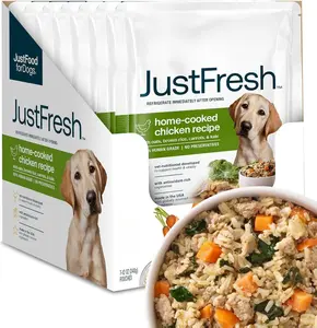 JustFoodForDogs JustFresh Home-Cooked Chicken Dog Food with No Preservatives, Resealable Packaging, Human Grade Wet Dog Food, 12 oz - 7 Pack