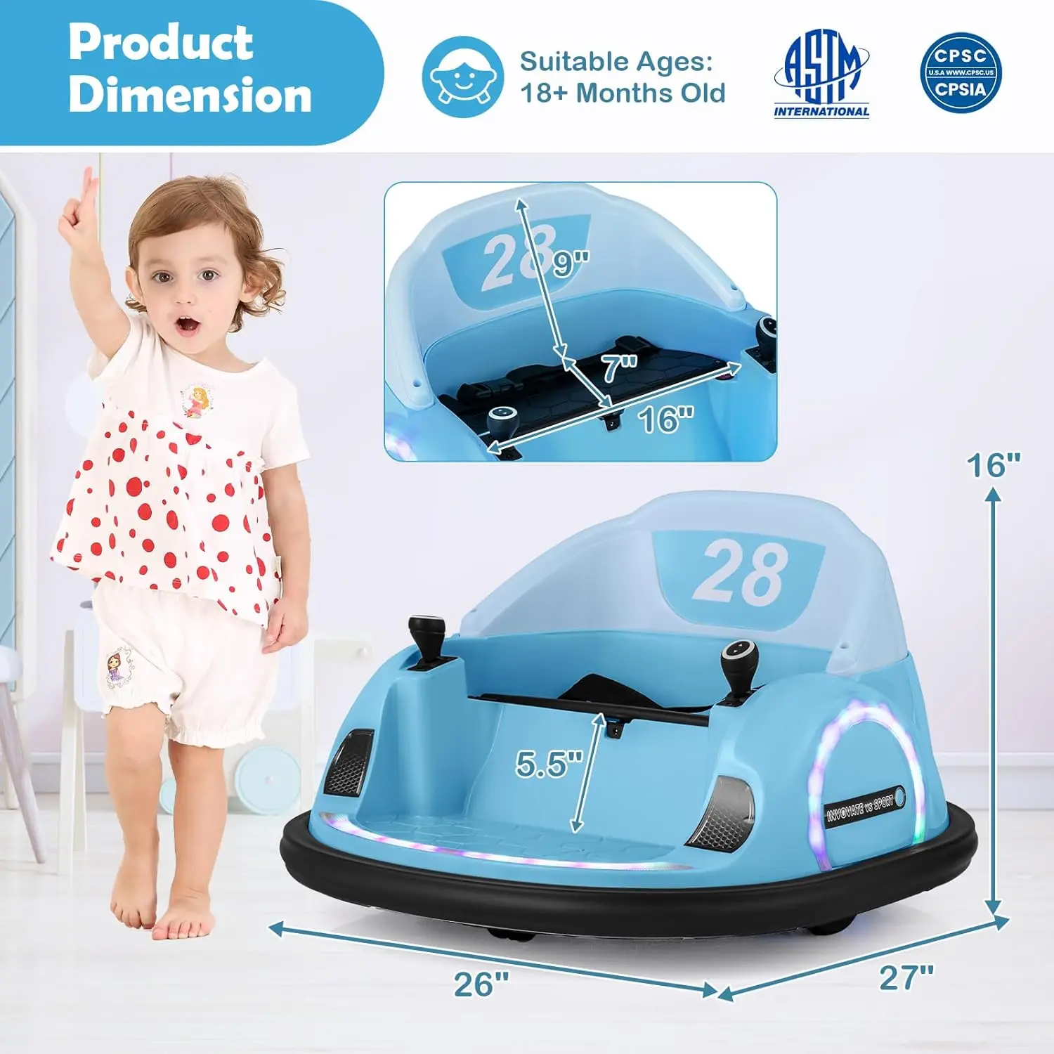 Style 4 12v Blue - Seat Width 16''