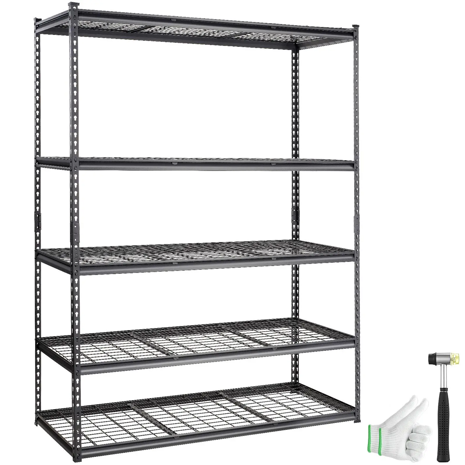 【Summerfinds】VEVOR Storage Shelving Unit, 5-Tier Adjustable, 2000 lbs Capacity, Heavy Duty Garage Shelves Metal Organizer Wire Rack, Black, 60" L x 24" W x 78" H for Kitchen Pantry Basement Bathroom Closet Steel