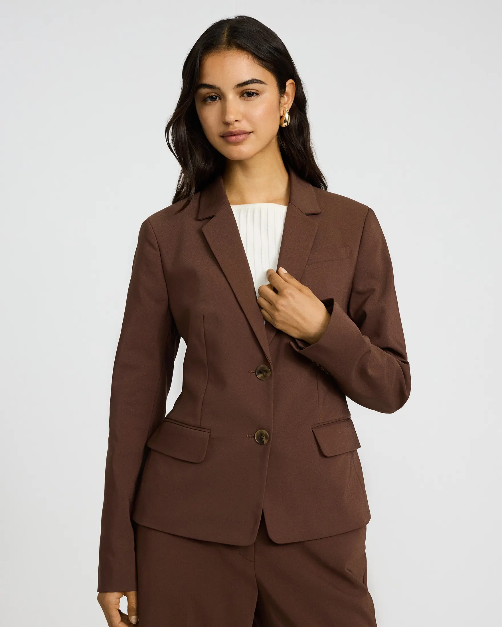 Express Editor Stretch Cotton Fitted Two Button Blazer