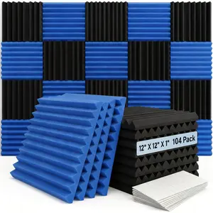 104 pieces of black and blue soundproof foam panels are suitable for walls, 1 X 12 X 12 inch (about 30 * 30 * 2.5 cm) soundproof foam panels, high-density sound-absorbing panels, and noise reduction studios